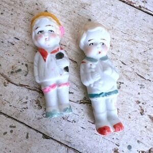 Vintage Made in Japan Bisque Porcelain Boy Figurines Set of 2 Hand Painted Tiny